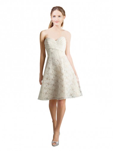 Strapless Knee Length Lace Ivory,Champagne Sleeveless Bridesmaid Dress Essex