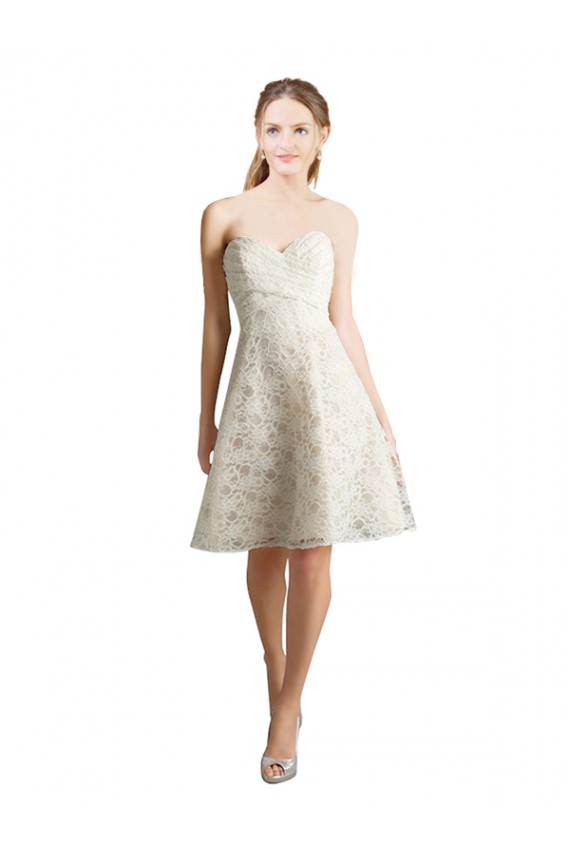Strapless Knee Length Lace Ivory,Champagne Sleeveless Bridesmaid Dress Essex