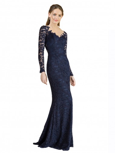 Sweetheart Long Lace Dark Navy Long Sleeves Prom Dress / Bridesmaid Dress Essex