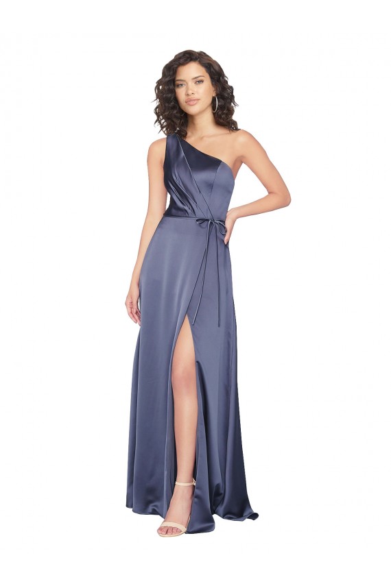 One Shoulder Long Silk like Satin Dusk Sleeveless Formal Evening Gown / Prom Dress / Bridesmaid Dress Essex