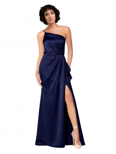 One Shoulder Long Silk like Satin Sapphire Sleeveless Black Tie Evening Gown / Prom Dress / Bridesmaid Dress Essex